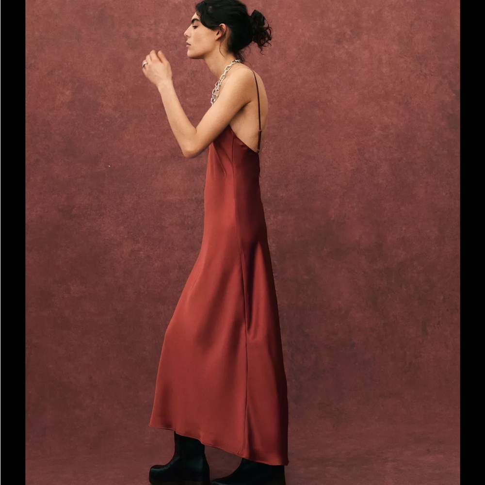 Zara Elegant Rust Slip Dress